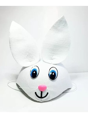 Çerçici Beyaz Renk Kulaklı Tavşan Şapkası Hayvan Şapkası