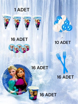 VibeHome 16 Kişilik Frozen Temalı M Paket - Doğum Günü Parti ve Eğlenceli Etkinlikler