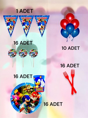 VibeHome 16 Kişilik Sonic Temalı M Paket - Doğum Günü Parti ve Eğlenceli Etkinlikler