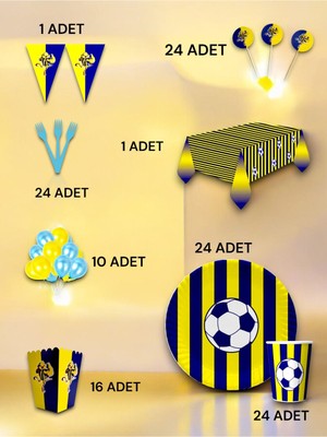 VibeHome 24 Kişilik Lacivert Sarı Taraftar Lüx  Set - Doğum Günü Parti ve Eğlenceli Etkinlikler