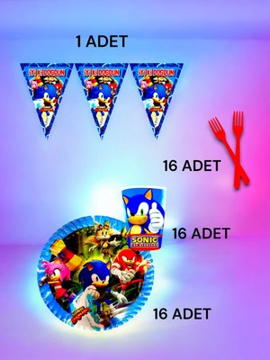 VibeHome 16 Kişilik Sonic Temalı S Paket - Doğum Günü Parti ve Eğlenceli Etkinlikler