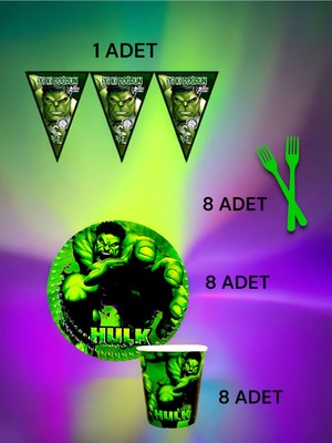 VibeHome 8 Kişilik Hulk Temalı S Paket - Doğum Günü Parti ve Eğlenceli Etkinlikler