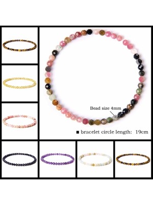 17CM Tarzı Akikler 4mm Yönlü Turmalin Bilezikler Kadın Erkek Doğal Taş Ametistler Zirkon Kuvars Streç Halat Reiki Takı Bohemia Pulsera (Yurt Dışından)