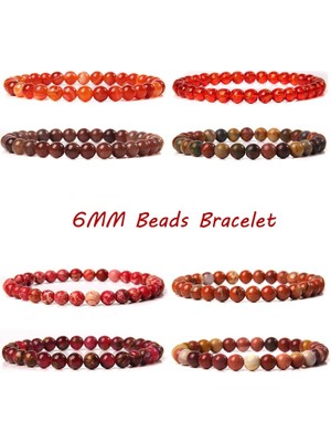 19CM Tarzı 7.yaldıztaşı Kırmızı Bilezik Doğal Taş 6 mm Boncuk Bilezik Kadın Erkek Streç Elastik Halat Reiki Kristal Jades Agates Pulsera Takı Hediye (Yurt Dışından)