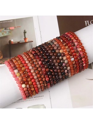 19CM Tarzı 7.yaldıztaşı Kırmızı Bilezik Doğal Taş 6 mm Boncuk Bilezik Kadın Erkek Streç Elastik Halat Reiki Kristal Jades Agates Pulsera Takı Hediye (Yurt Dışından)