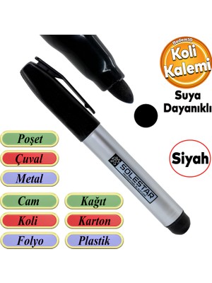 Herkül Kalıcı Çıkmaz Koli Kalemi Suya Dayanıklı Işaretleme Markalama Siyah Kalem Metal Cam Çuval Folyo