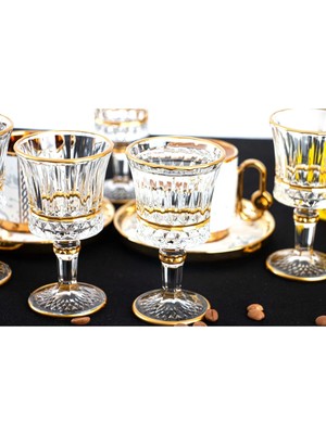Handmade 6lı Yaldızlı- Gold Su-Kahve Yanı Bardağı - Kristal Ayaklı Su Bardağı -Kahve Yanı Su Bardak