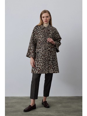 Gusto Leopar Desenli Kaftan - Kahve