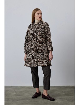 Gusto Leopar Desenli Kaftan - Kahve