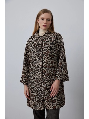 Gusto Leopar Desenli Kaftan - Kahve