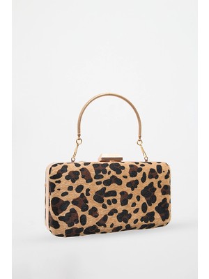 Gusto Leopar Desen Clutch Çanta - Kahverengi