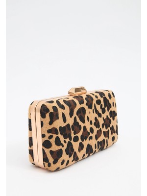 Gusto Leopar Desen Clutch Çanta - Kahverengi