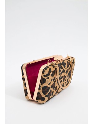 Gusto Leopar Desen Clutch Çanta - Kahverengi