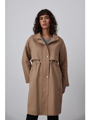 Gusto Beli Büzgülü Kapüşonlu Parka - Camel