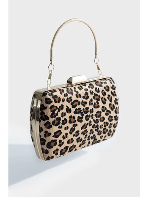 Gusto Leopar Desen Clutch El Çantası  - Kahverengi