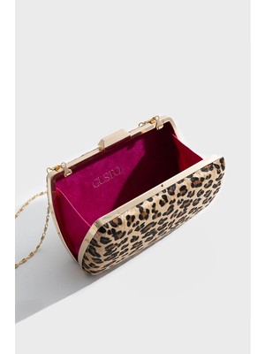 Gusto Leopar Desen Clutch El Çantası  - Kahverengi