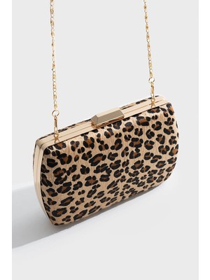 Gusto Leopar Desen Clutch El Çantası  - Kahverengi