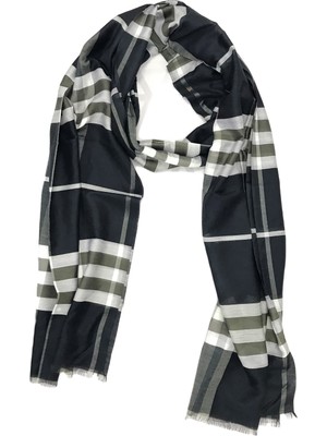Burberry Ekose Desen %80 Yün , %20 Ipek,siyah Beyaz Kareli Şal 70X250 cm