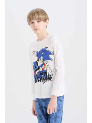 DeFacto Erkek Çocuk Pijama Takımı Sonic the Hedgehog Bisiklet Yaka Uzun Kollu Tişört Uzun Alt D5513A824WN