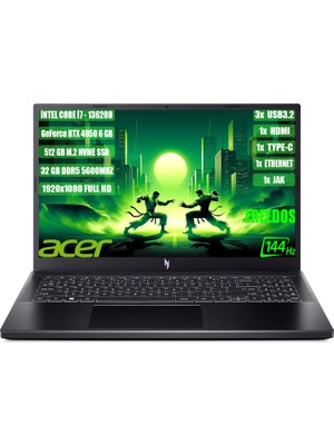 Acer Nitro V 15 I7-13620H 32 GB 512 GB SSD Rtx 4050-6 GB 15.6" Fhd IPS 144Hz Freedos NH.QNBEY.002+325