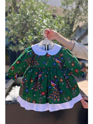 Bertuğ Bebek Kız Çocuk Midi Elbise Bebe Yaka Renkli Uzun Kol Özel Olay için Şık Tasarım