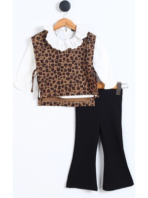 Miniğimin Cicileri Leopar Cepkenli Fisto Yakalı Kız Çocuk 3 lü takım - Siyah