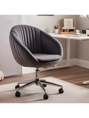 Sandalye Deposu Istiridye Çalışma Koltuğu Açık Gri Kumaş Metal Ayaklı Tekerlekli Ergonomik Tasarım