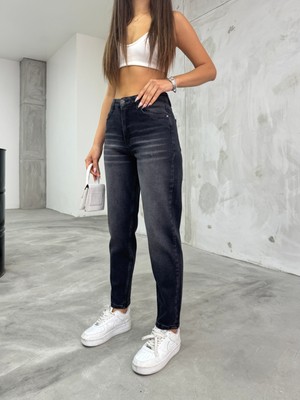 Bikelife Kadın Yüksek Bel Esnek Mom Jeans Pamuk Denim 44 Beden Dar Kesim Casual