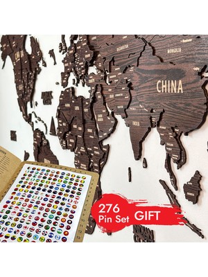 Colorfull World 3D Ahşap Dünya Haritası Çok Katmanlı - Ingılızce