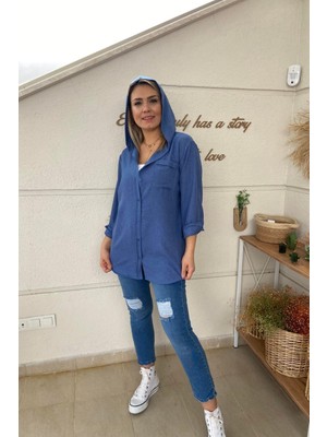 Aychayla Mavi Beden Yırtık Detaylı Mom Jean