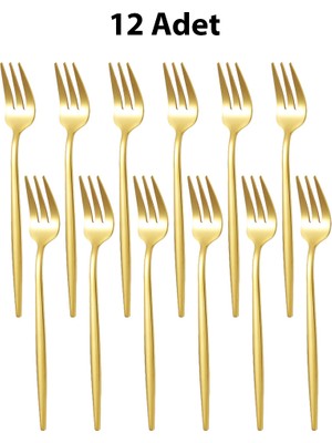 Chavin 410 Çelik 12 Adet Gold Renk Tatlı ve Meyve Çatalı CIN611SR-12