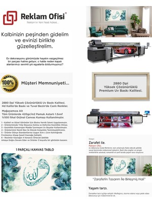 Reklam Ofisi Vav, Allah Yazılı Turkuaz Temalı Modern Premium Kanvas Tablo