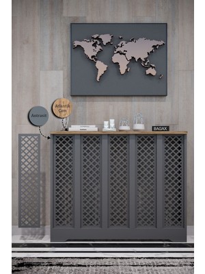 Bagax Zeugma Model, Antrasit Üstü Çam Renk, 96  cm  Petek Kaplama, Dresuar