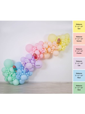 Karışık Renk Makaron Balon Zinciri Seti