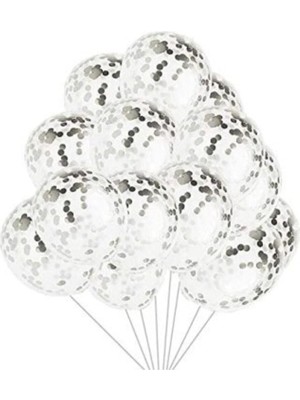 Gümüş Konfetili Balon Seti 20 Adet