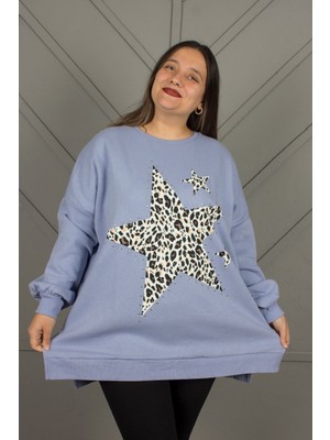 Truva Xxl Büyük Beden Yıldızlı Droplu Içi Yünlü Sweatshirt