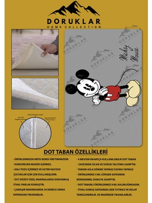 Doruklar Home Collection Kaymaz Taban Makinada Yıkanabilir Dijital Baskı Mickey Desenli Çocuk Odası Halısı Dot Taban Halı