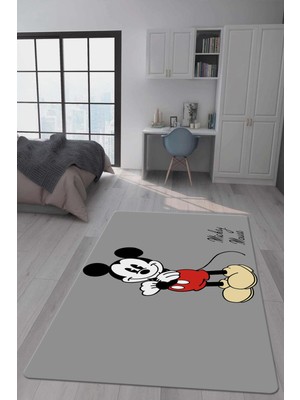 Doruklar Home Collection Kaymaz Taban Makinada Yıkanabilir Dijital Baskı Mickey Desenli Çocuk Odası Halısı Dot Taban Halı