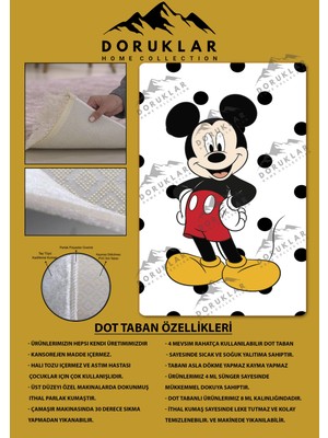 Doruklar Home Collection Kaymaz Taban Makinada Yıkanabilir Dijital Baskı Mickey Desenli Çocuk Odası Halısı Dot Taban Halı