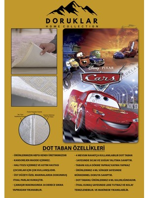 Doruklar Home Collection Kaymaz Taban Makinada Yıkanabilir Dijital Baskı Şimşek Mcqueen Desenli Çocuk Odası Halısı Dot Taban Halı