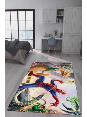 Doruklar Home Collection Kaymaz Taban Makinada Yıkanabilir Dijital Baskı Spiderman Desenli Çocuk Odası Halısı Dot Taban Halı