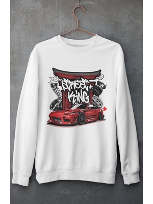 Street King Japanese Racing Baskılı Kapüşonsuz Sweatshirt, Unisex Oversize Araba Temalı Sweat
