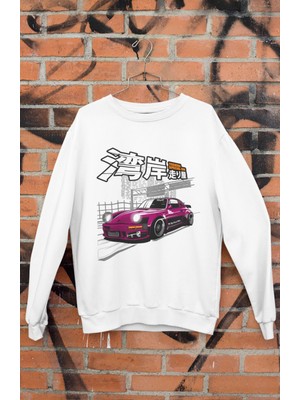 Fuddy Moda Porssche 930 Baskılı Kapüşonsuz Sweatshirt, Unisex Oversize Araba Temalı Sweat