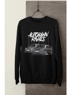 Fuddy Moda Autobahn Rnals E30 Baskılı Kapüşonsuz Sweatshirt, Unisex Oversize Araba Temalı Sweat