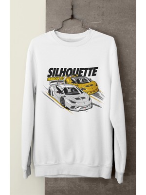 Fuddy Moda Lamboorghini Silhouette Huracan Gt Baskılı Kapüşonsuz Sweatshirt, Unisex Oversize Araba Temalı Sweat
