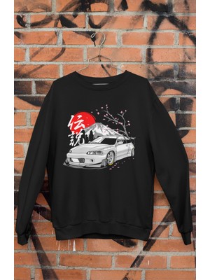 Fuddy Moda Civic Pandem Eg6 Jdm Legend Baskılı Kapüşonsuz Sweatshirt, Unisex Oversize Araba Temalı Sweat