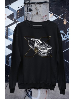 Fuddy Moda Lancer Evo x Baskılı Kapüşonsuz Sweatshirt, Unisex Oversize Araba Temalı Sweat