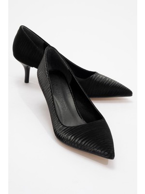 Ccway Kadın Sivri Burunlu Stiletto Siyah Kırışık Saten