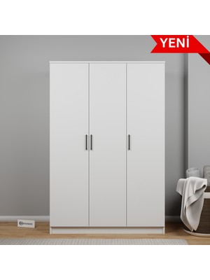 Midoser Kardelen Serisi 120  cm  Mat Beyaz 3 Kapılı 5 Raflı Elbise Dolabı - Gardırop Seti