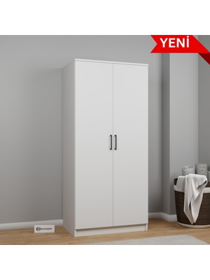 Midoser Kardelen Serisi 80  cm  Mat Beyaz 2 Kapılı 4 Raflı Elbise Dolabı